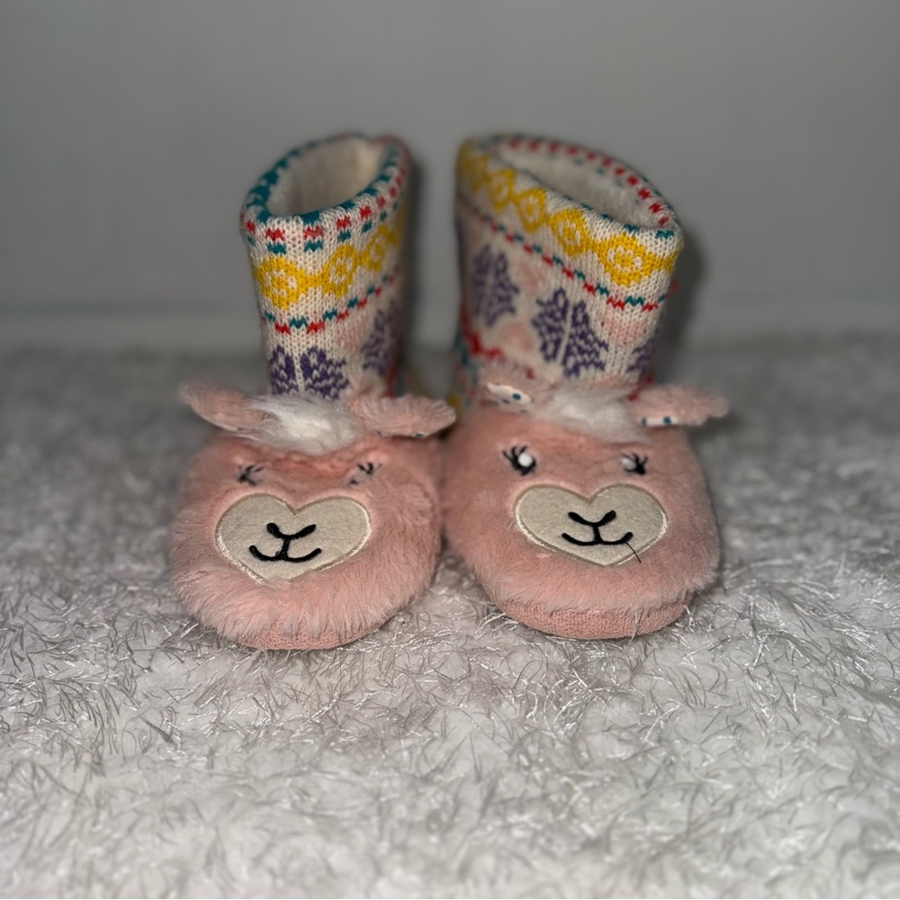Totes Kids Pink Llama Heart Fuzzy Boot Slippers Size‎ 13-1